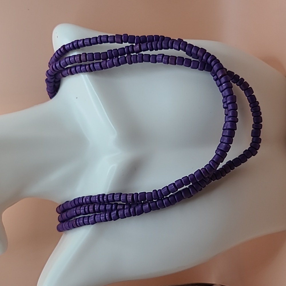 Vintage purple beaded three strand necklace
